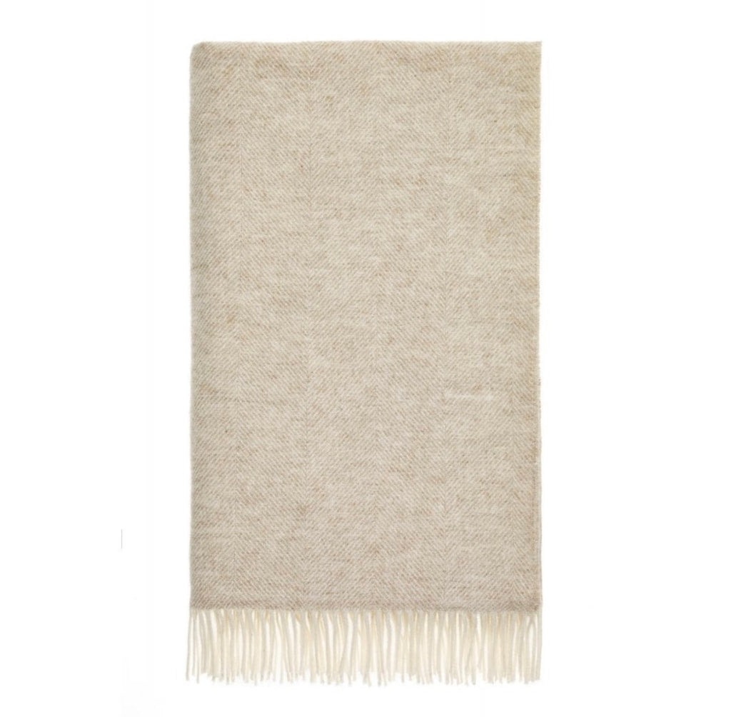 Natural stone herringbone wool throw 100% British lambswool