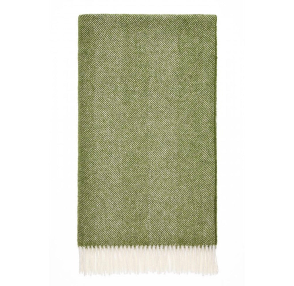 Fern green herringbone wool throw 100% pure wool
