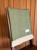 Fern green herringbone wool throw 100% pure wool