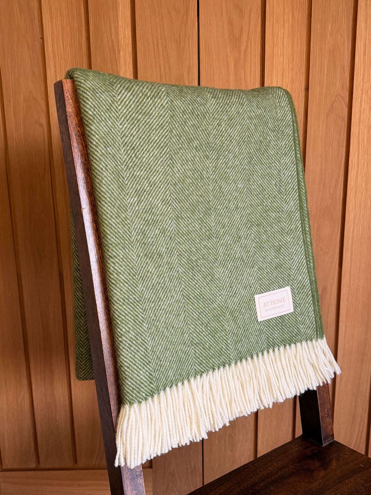 Fern green herringbone wool throw 100% pure wool