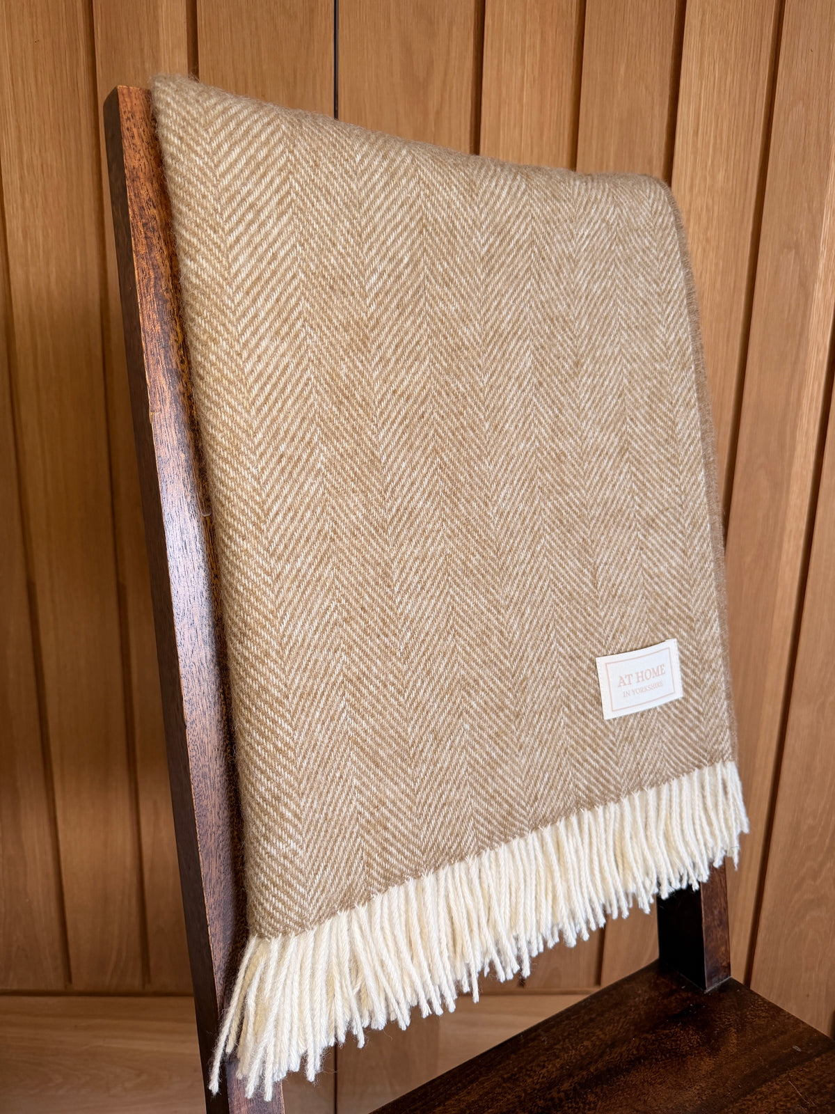 Natural stone herringbone wool throw 100% British lambswool