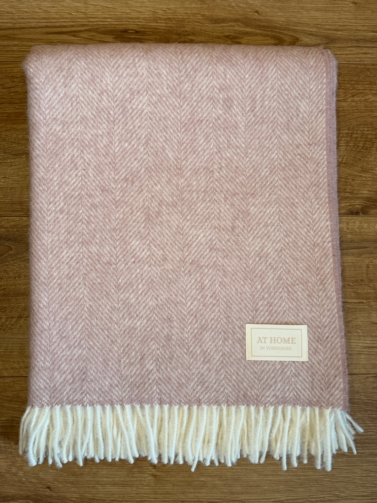 Dusty Rose herringbone wool throw 100% British lambswool