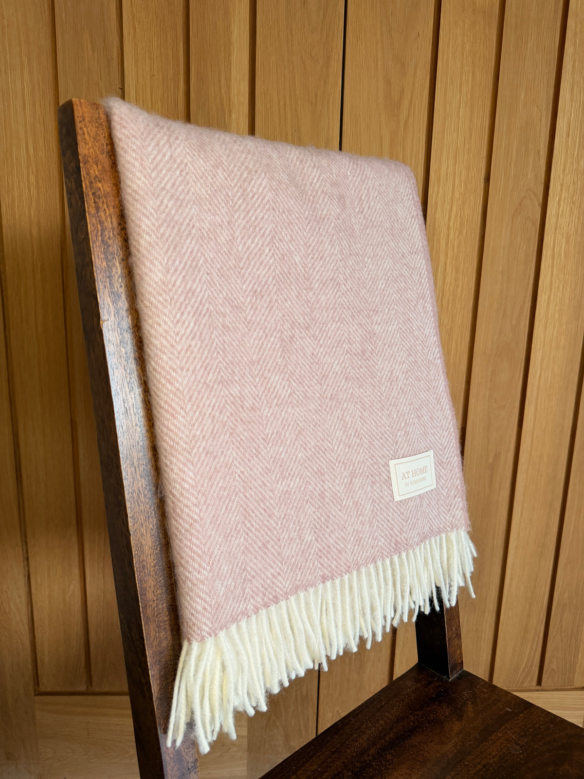 Dusty Rose herringbone wool throw 100% British lambswool