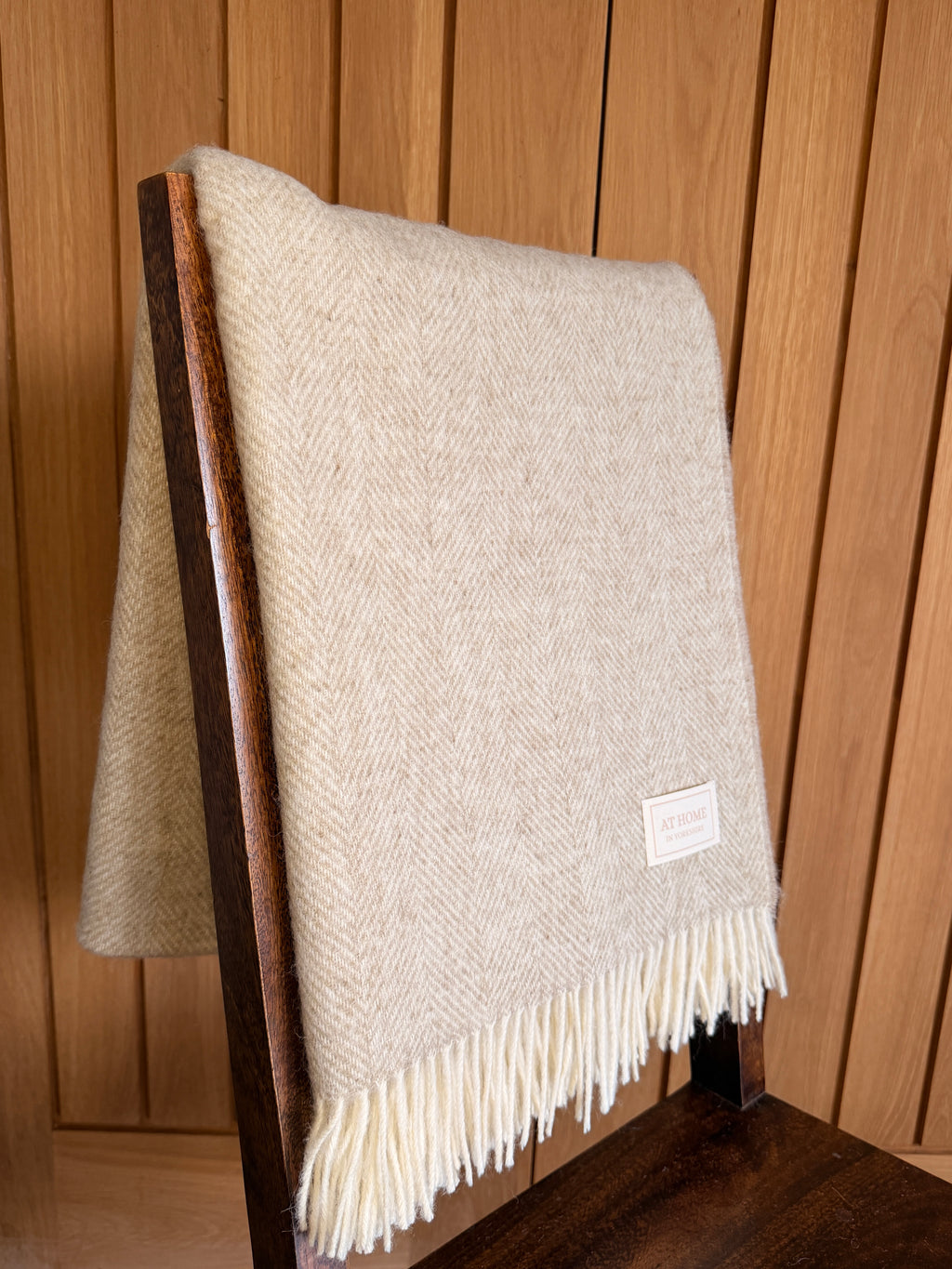 Natural stone herringbone wool throw 100% British lambswool
