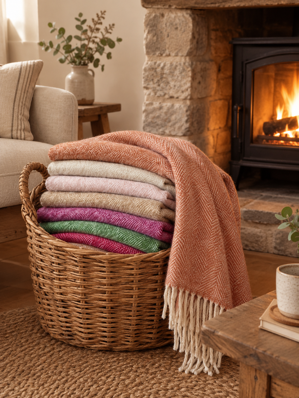 Fireside Red herringbone wool throw 100% pure wool
