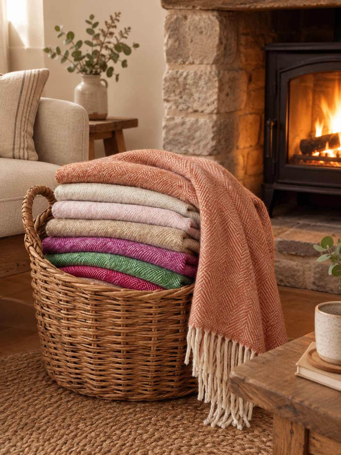 Autumn Fox herringbone wool throw 100% British lambswool